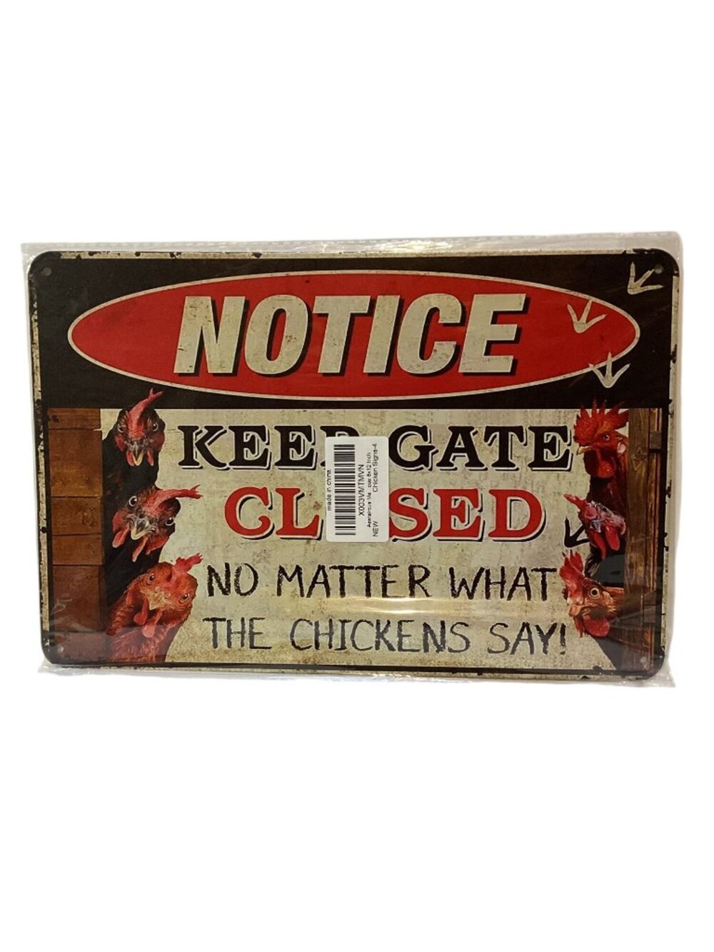 Notice Keep Gate Closed 12X8 Golden Era Retro Distressed Tin Sign Mult Color NEW